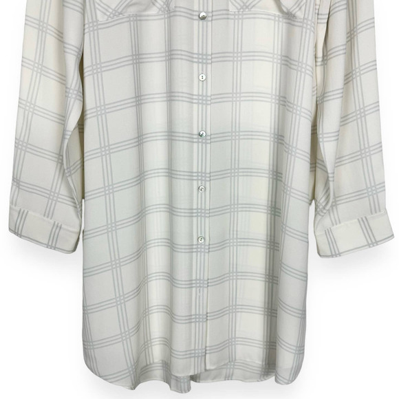 Eileen Fisher White Window Pane Button Down Tunic Top Size Large 100% Silk - Picture 7 of 14